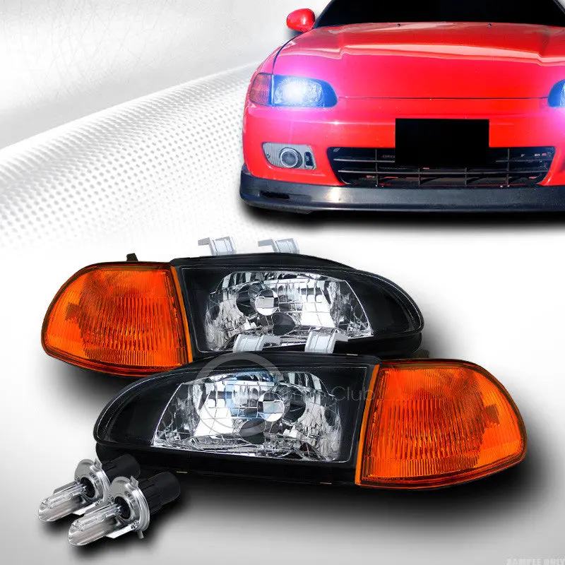 10000K Bi-Xenon Hid Headlights – Black Housing With Amber Corner Turn Signal, 1992–1995 Honda Civic 4-Door 1
