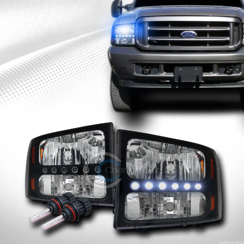 10000K Hid Bi-Xenon Black Led Headlights With Amber Signal Lamps For 1999–2004 Ford F-250 & Excursion 1