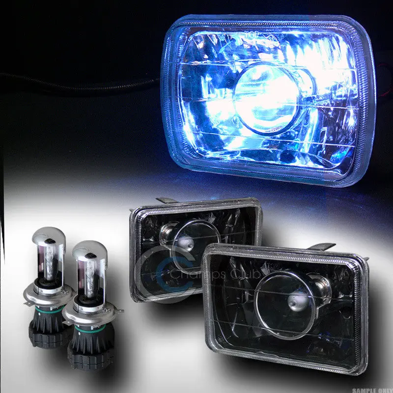 10000K Hid Bi-Xenon H4 Bulb And 4X6 Inch Black Sealed Beam Projector Headlight 1