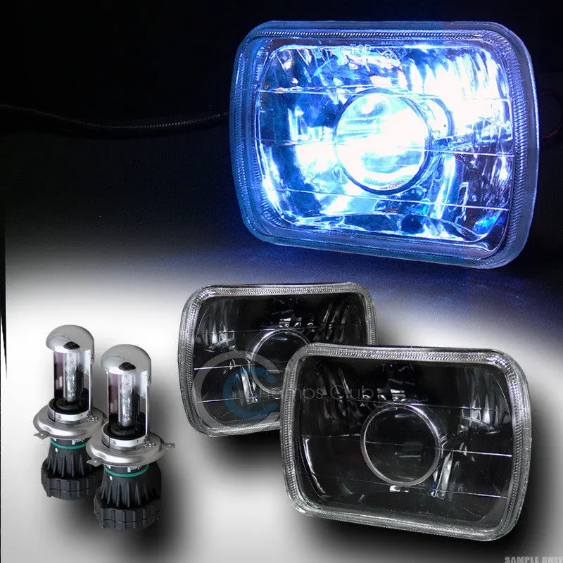 10000K Hid Bi-Xenon H4 Bulb With 7"×6" Black Sealed Beam Projector Headlight (Ca1) 1