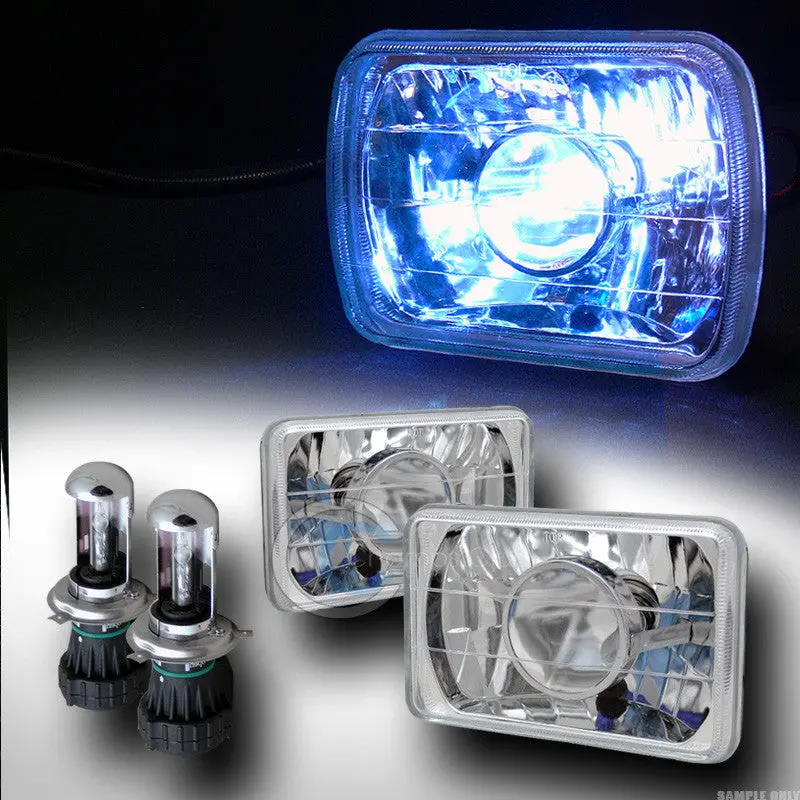 10000K Hid Bi-Xenon H4 Bulbs With 4X6 Inch Chrome Clear Projector Headlights 1
