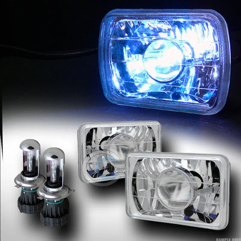 10000K Hid Bi-Xenon H4 Bulbs With 7"×6" Chrome Clear Projector Headlights (Ca1) 1