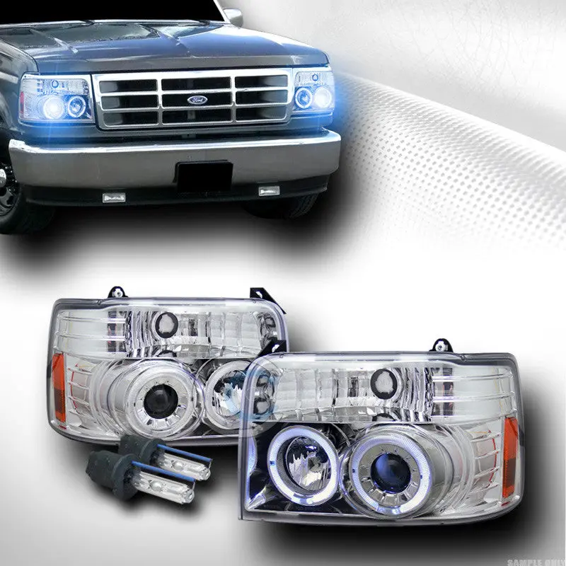10000K Hid Xenon Headlights With Chrome Halo Projectors And Signal Function For 1992–1996 Ford F-150 And Bronco 1