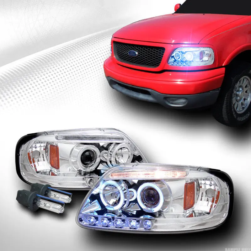 10000K Hid Xenon Headlights With Euro Halo Led Projectors For 1997–2003 Ford F-150 And Expedition 1