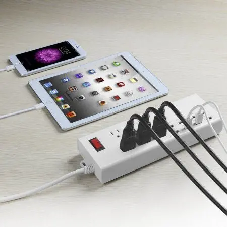 1625W Smart Usb Surge Protector Power Strip: 6 Ac Outlets + 8 Charging Ports (6A Max), 6-Foot White Extension Cord 1