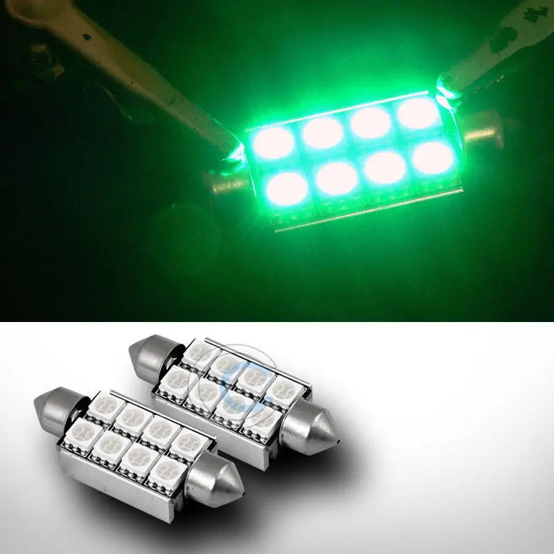 2-Pack Green 42Mm Festoon Led Bulbs – 8-Smd Dome, Map, And Glove Box Replacement 1