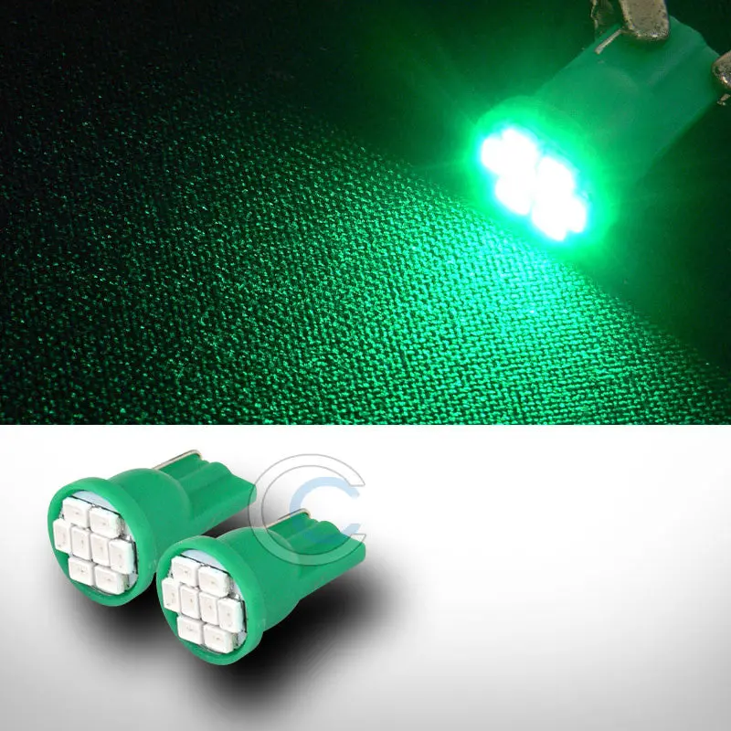 2-Pack Green T10 Wedge Led Bulbs – 8-Smd Interior Light Replacement For Dome, Map, And Glove Box 1