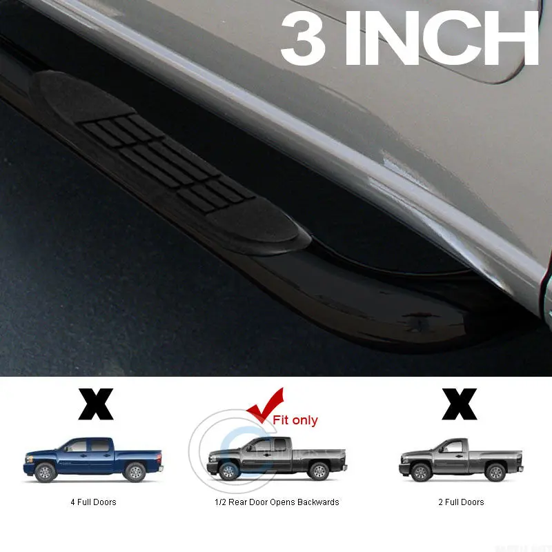3-Inch Black Nerf Bars With Running Boards For 1999–2013 Chevrolet Silverado/Sierra Extended Cab 1
