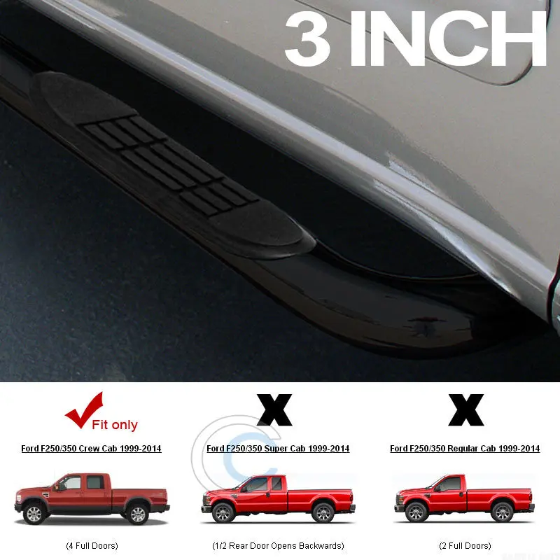 3-Inch Black Nerf Bars With Running Boards For 1999–2016 Ford F-250/F-350 Super Duty Crew Cab 1