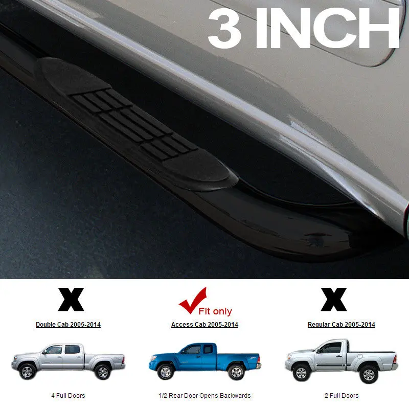 3-Inch Black Steel Side Step Nerf Bars With Running Boards For 2005–2016 Toyota Tacoma (Access & Extended Cab) 1