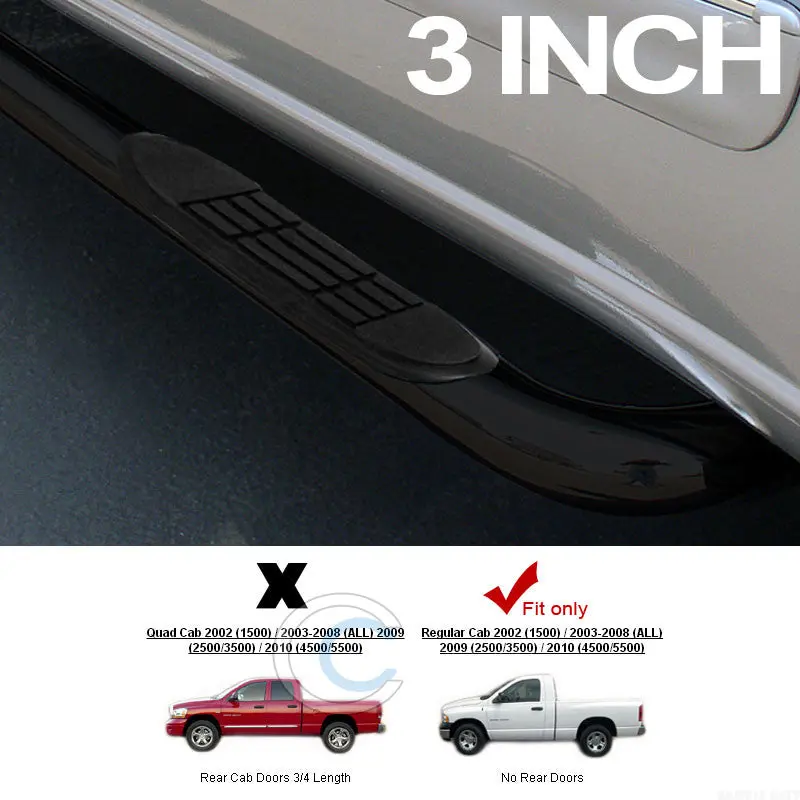3-Inch Black Tubular Side Step Nerf Bars For 2002–2009 Dodge Ram Regular Cab 1