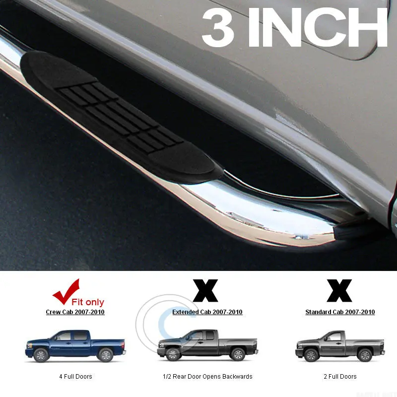 3-Inch Chrome Nerf Bars With Running Boards For 2001–2013 Chevrolet Silverado/Sierra Crew Cab 1