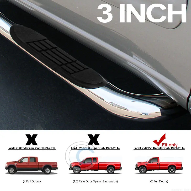 3-Inch Chrome Tubular Nerf Bars For 1999–2016 Ford F-250/F-350 Super Duty Regular Cab 1