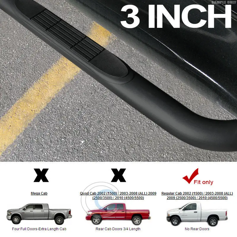 3-Inch Matte Black Running Boards For 2002–2009 Dodge Ram Regular Cab 1