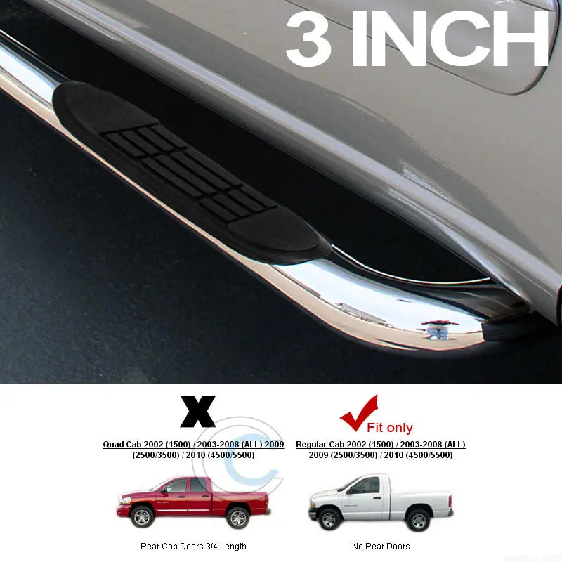 3-Inch T-304 Heavy-Duty Chrome Side Step Nerf Bars For 2002–2009 Dodge Ram Regular Cab 1