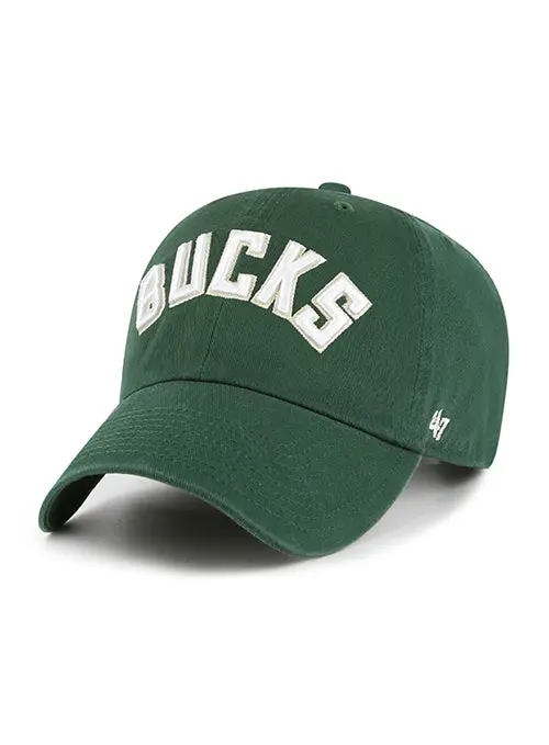 '47 Brand Youth Clean Up Wordmark Adjustable Hat – Milwaukee Bucks Green 1