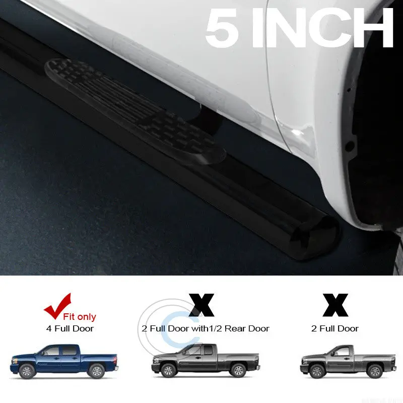 5-Inch Black Nerf Bars For 2007–2016 Chevrolet Silverado & Gmc Sierra Crew Cab 1