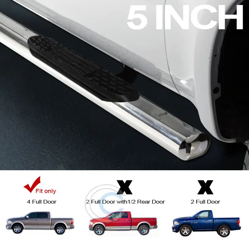 5-Inch Chrome Nerf Bars And Running Boards For 2009–2014 Dodge Ram 1500 Crew Cab 1