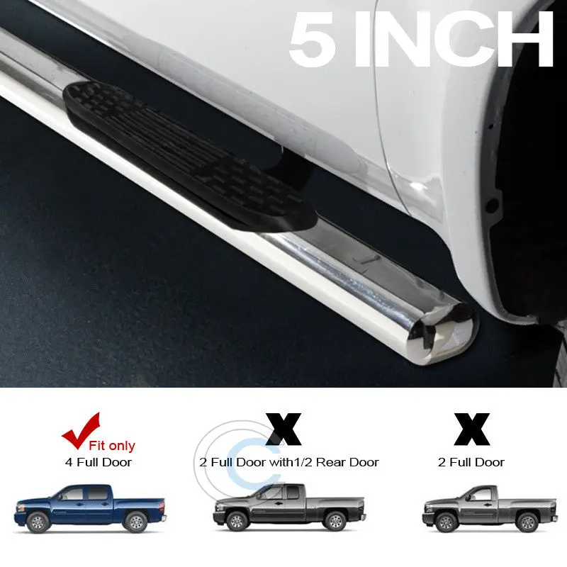 5-Inch Chrome Nerf Bars For 2007–2016 Chevrolet Silverado & Gmc Sierra Crew Cab 1