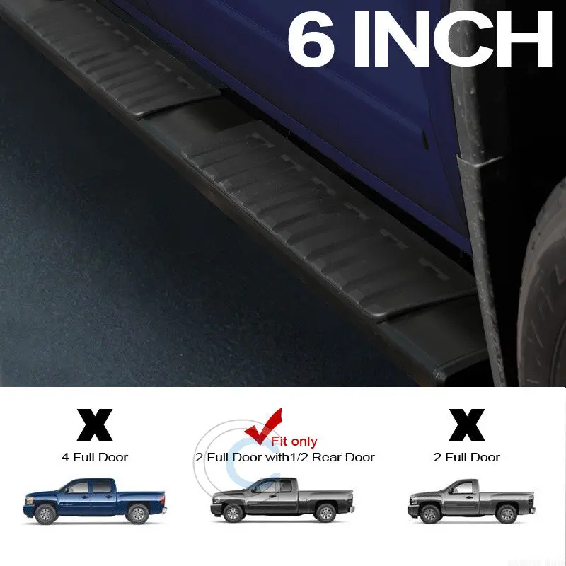 6-Inch Oe-Style Aluminum Black Nerf Bars For 2007+ Chevrolet Silverado & Gmc Sierra Extended Cab 1
