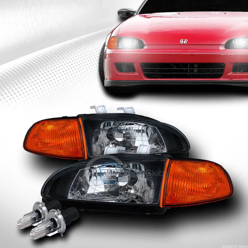 6000K Bi-Xenon Jdm-Style Black Headlights With Amber Corner Signals For 1992–1995 Honda Civic 2-Door & 3-Door 1