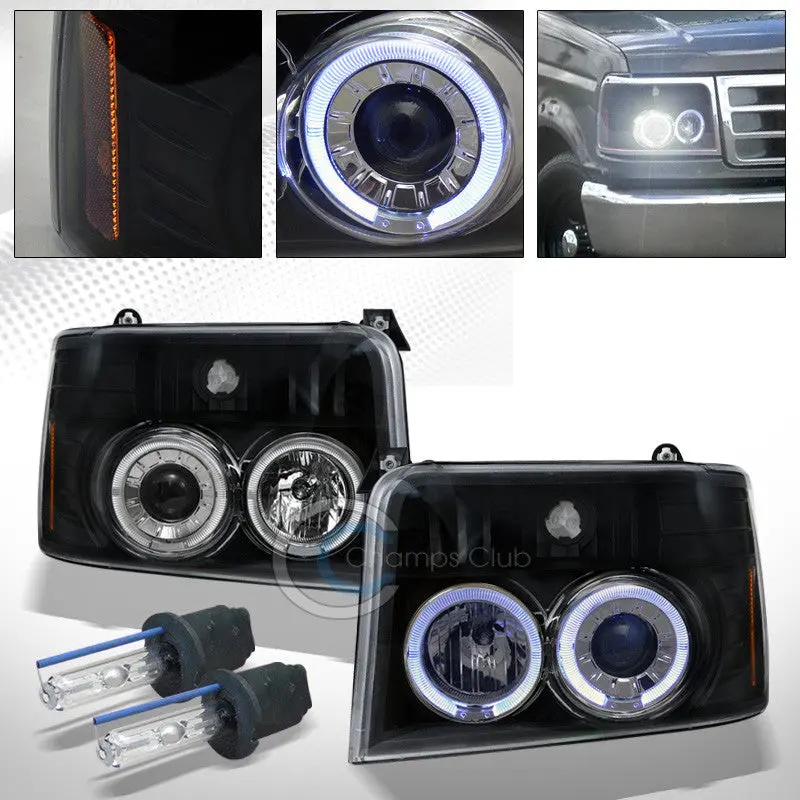 6000K Hid Xenon Headlights With Black Halo Projectors And Integrated Turn Signals For 1992–1996 Ford F-150 And Bronco 1