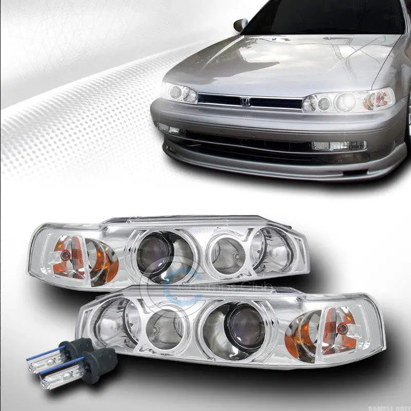 6000K Xenon Hid Headlights With Chrome Projector Housing And Corner Signals For 1990–1993 Honda Accord 1