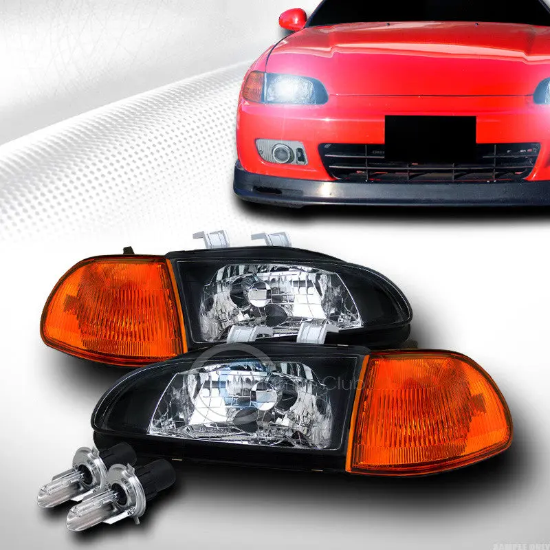 8000K Bi-Xenon Hid Headlights – Black Housing With Amber Corner Signal, Fits 1992–1995 Honda Civic 4-Door 1