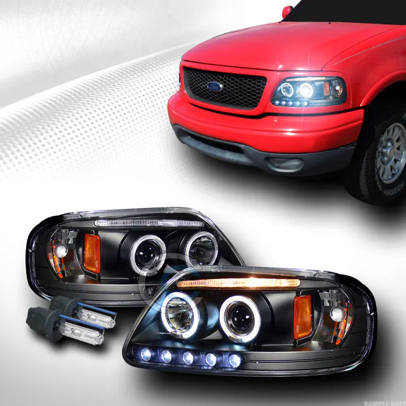8000K Hid Xenon Headlights With Black Halo Led Projectors For 1997–2003 Ford F-150 And Expedition 1