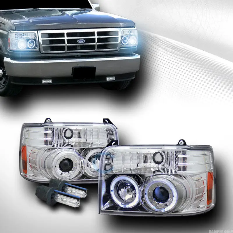 8000K Hid Xenon Headlights With Chrome Halo Projectors And Turn Signals For 1992–1996 Ford F-150 And Bronco 1