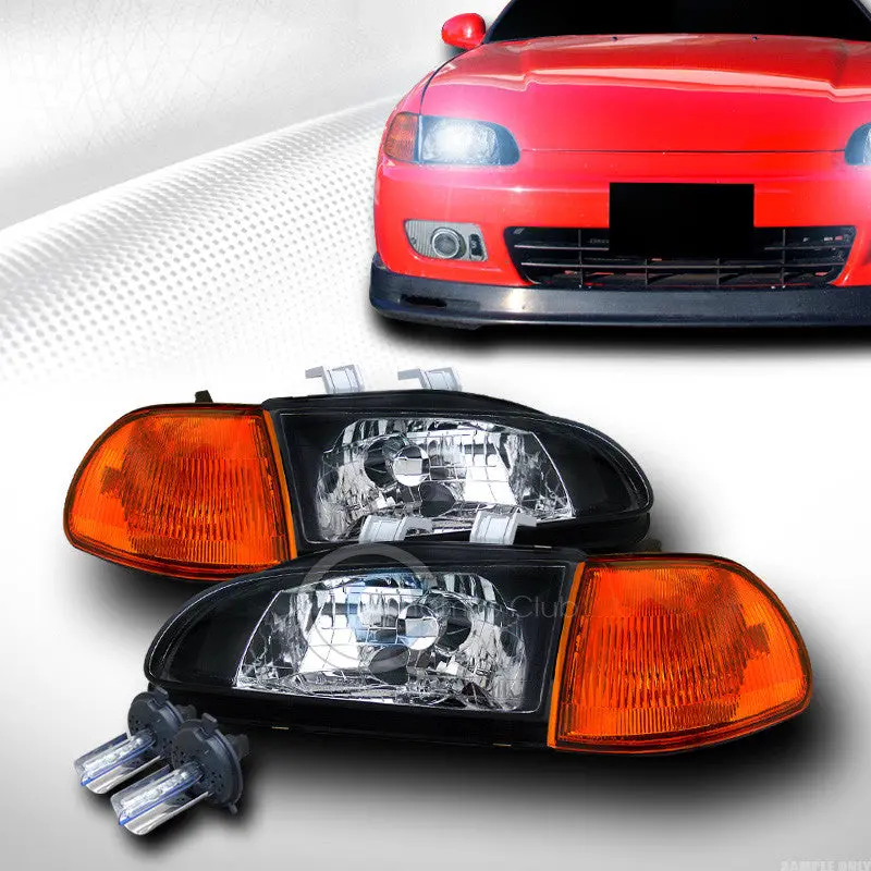 8000K Jdm-Style Xenon Hid Headlights – Black Housing + Amber Corner Signal, 1992–1995 Honda Civic 4-Door 1