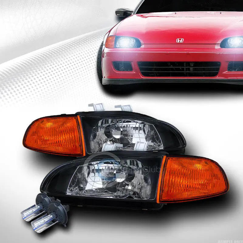 8000K Xenon Hid Black Headlights With Amber Corner Turn Signal Lamps For 1992–1995 Honda Civic Hatchback & Sedan 1