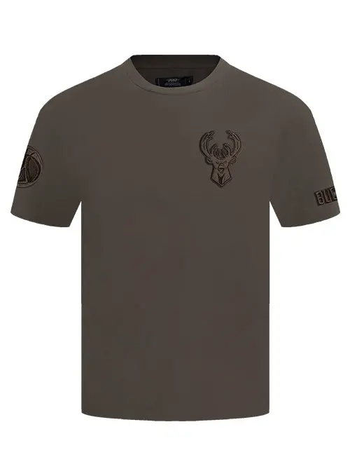 Adult Pro Standard Neutral Brown Milwaukee Bucks Drop-Shoulder T-Shirt 1