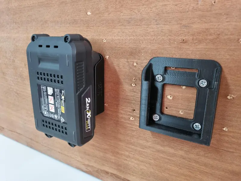 Aldi X-Finity Plus 20V Battery Mount – Universal Workbench Storage Bracket 1