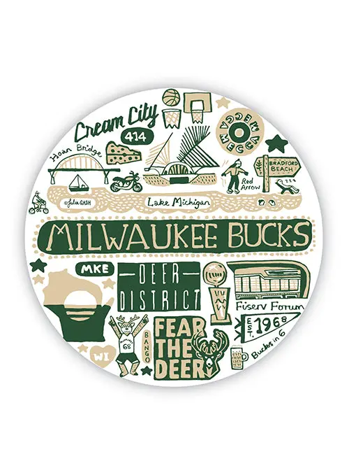 All-Over Print Circular Milwaukee Bucks Fan Magnet 1