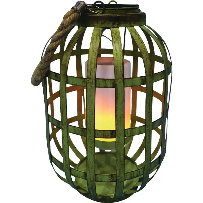 Alpine Solar-Powered Led Patio Lantern – 7-Inch Width × 18-Inch Height × 7-Inch Depth, Green Iron Finish 1