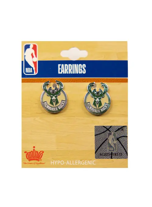 Aminco Post Global Stud Earrings – Milwaukee Bucks Team Motif 1