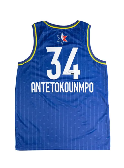 Autographed Jordan 2020 All-Star Giannis Antetokounmpo Blue Milwaukee Bucks Swingman Jersey 1