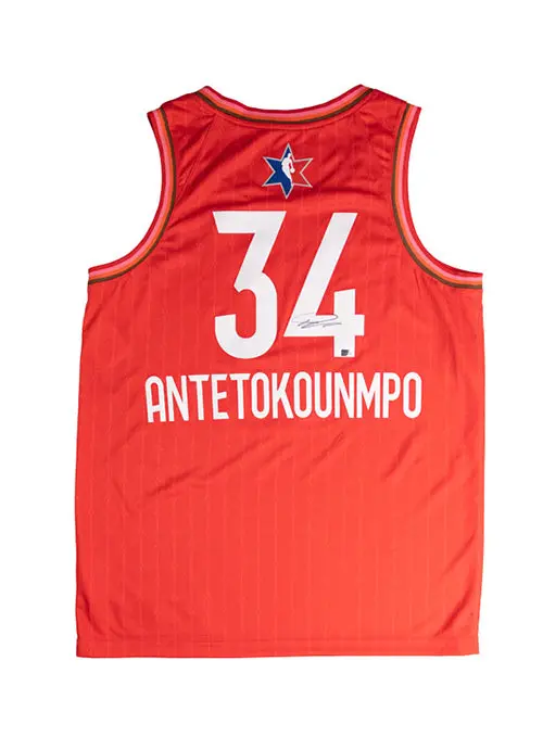 Autographed Jordan 2020 All-Star Giannis Antetokounmpo Red Milwaukee Bucks Swingman Jersey 1