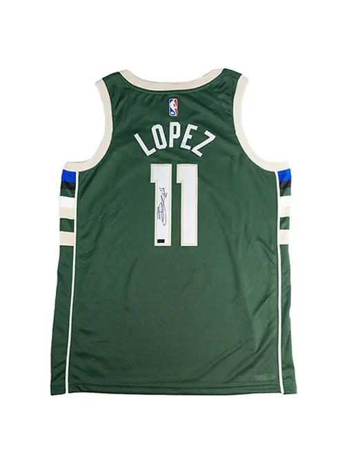 Autographed Nike 2022 Icon Edition Brook Lopez Milwaukee Bucks Swingman Jersey 1
