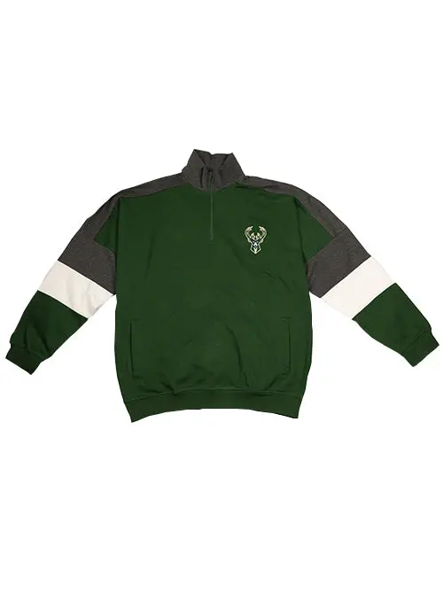 Big & Tall Fanatics Pieced Green 1/4 Zip Pullover – Milwaukee Bucks Athletic Wear 1