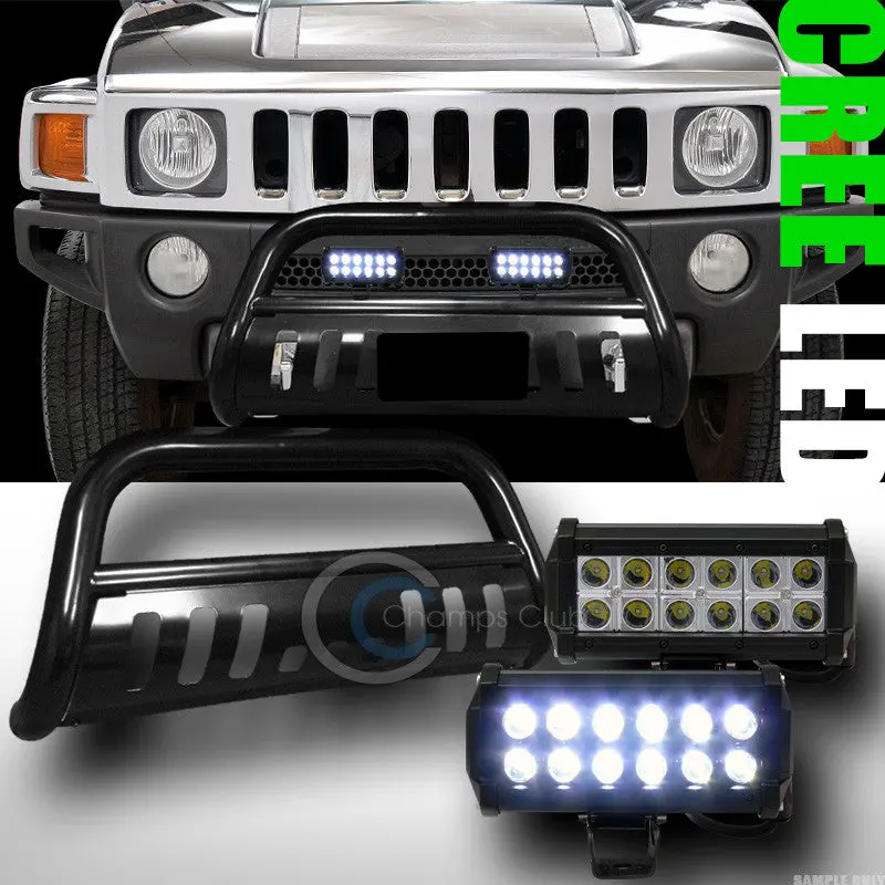 Black Bull Bar Bumper Grill Guard With 36W Cree Led Fog Lights For 2006–2010 Hummer H3 1