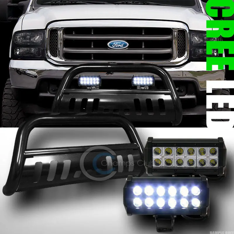 Black Bull Bar Bumper Guard With 36W Cree Led Fog Lights For 1999+ Ford F-250/F-350 & Excursion 1