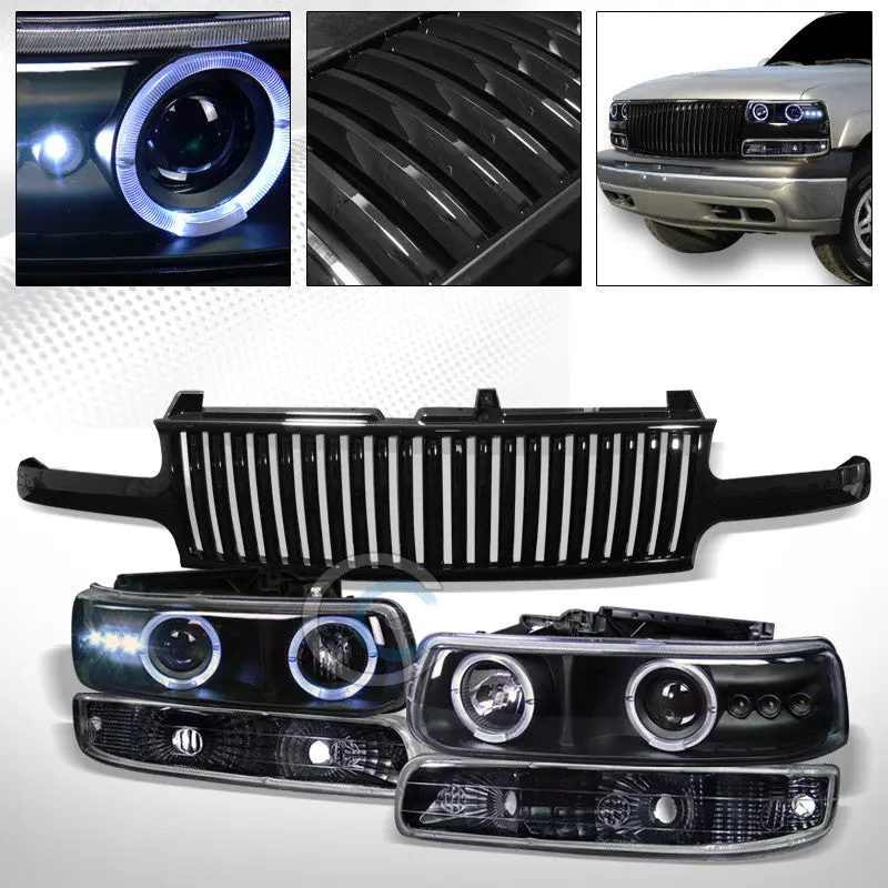 Black Halo Led Projector Headlights With Bumper And Vertical Grille For 1999–2002 Silverado & Suburban 1