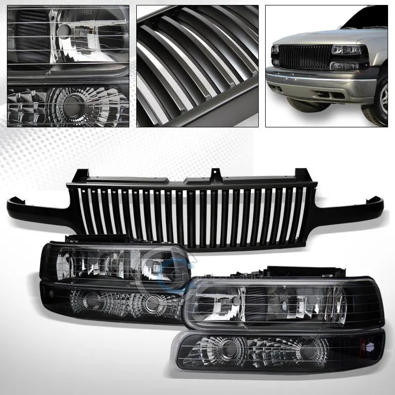 Black Headlights And Bumper With Matte Vertical Grille For 1999–2006 Silverado & Tahoe 1