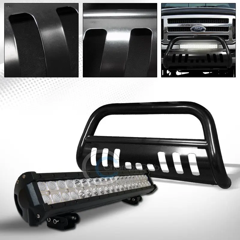 Black Heavy-Duty Bull Bar Bumper Grill Guard With 120W Cree Led Fog Lights For 2005–2007 Ford F-250/F-350 1