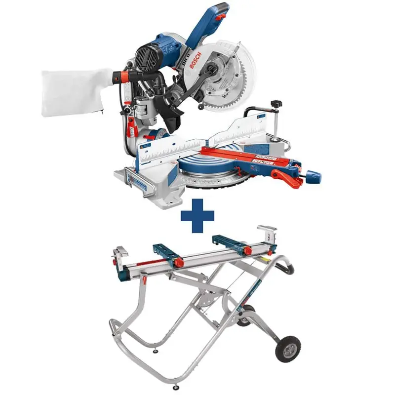 Bosch 15-Amp 10" Dual-Bevel Glide Miter Saw With 60-Tooth Blade And Gravity Rise Rolling Stand 1