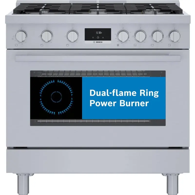 Bosch 800 Series 36-In Dual Fuel Range – 6-Burner Gas Stove & Electric Oven, 3.7 Cu. Ft., Stainless Steel 1