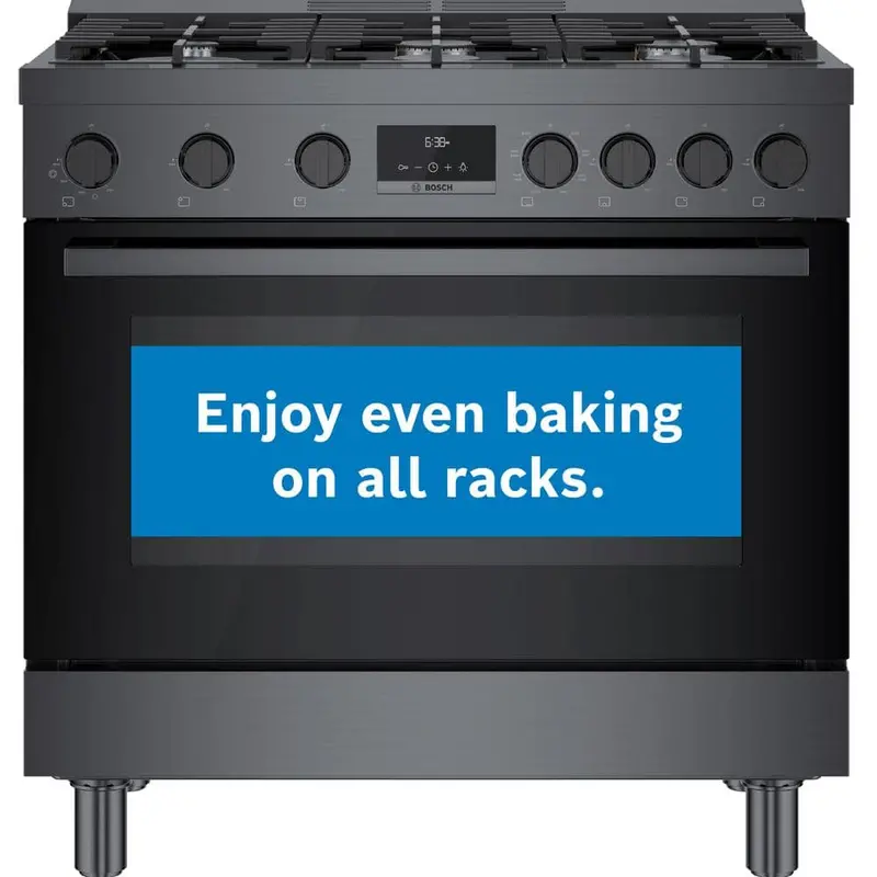 Bosch 800 Series 36-Inch Dual Fuel Range – Industrial Style, 6 Burners, Black Stainless 1