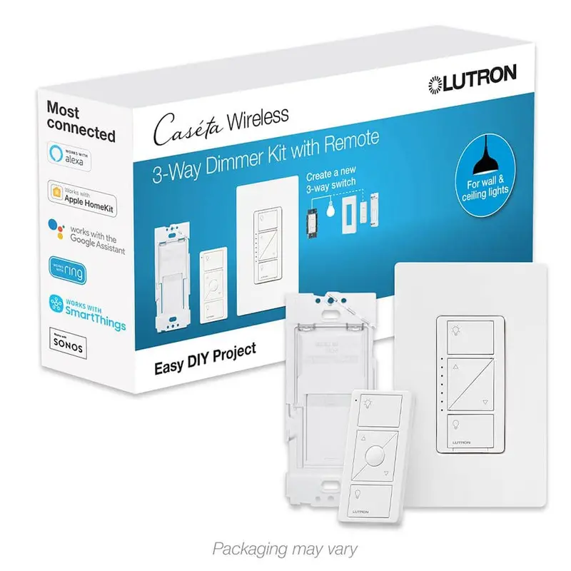 Caseta 3-Way Smart Dimmer Kit – Dual-Control Setup With Remote, White 1